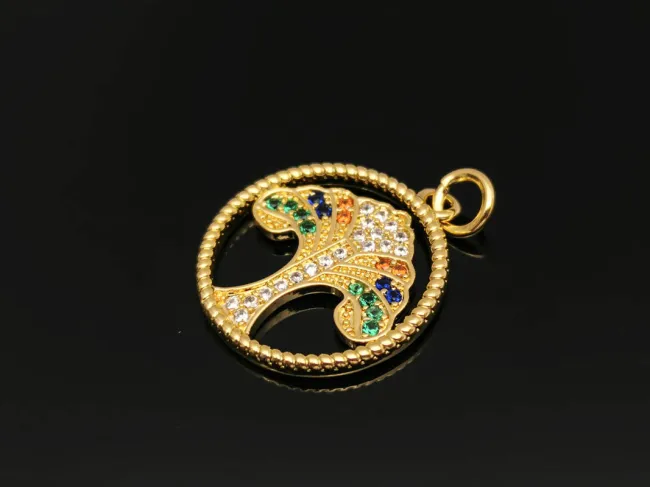 Charm copacul vietii din cubic zirconia 20.5x18mm auriu