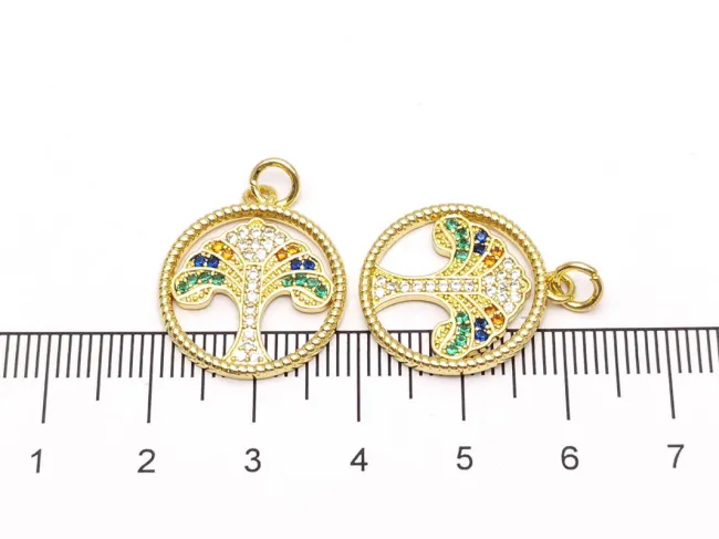 Charm copacul vietii din cubic zirconia 20.5x18mm auriu