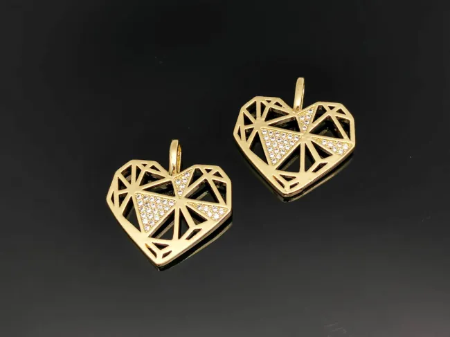 Charm inima din cubic zirconia 23x22mm auriu