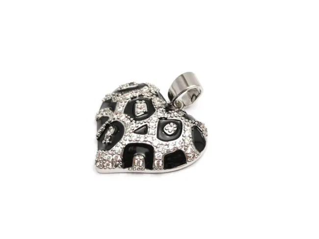 Charm inima animal print din cubic zirconia 20x19mm argintiu