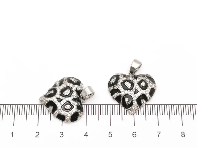 Charm inima animal print din cubic zirconia 20x19mm argintiu