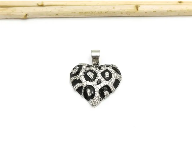 Charm inima animal print din cubic zirconia 20x19mm argintiu