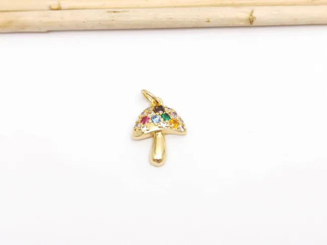 Charm ciuperca din cubic zirconia auriu 16x12mm