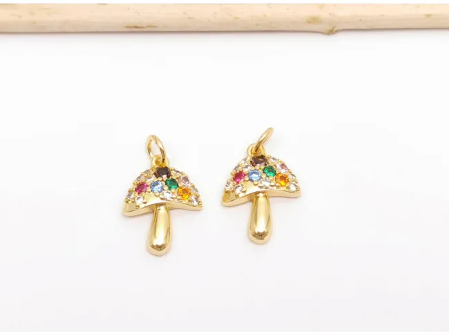 Charm ciuperca din cubic zirconia auriu 16x12mm