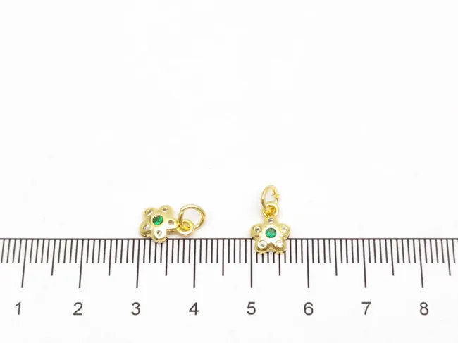 Charm floare din cubic zirconia auriu 9.5x7x2mm verde