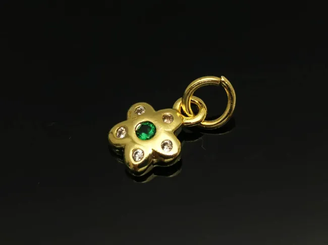 Charm floare din cubic zirconia auriu 9.5x7x2mm verde