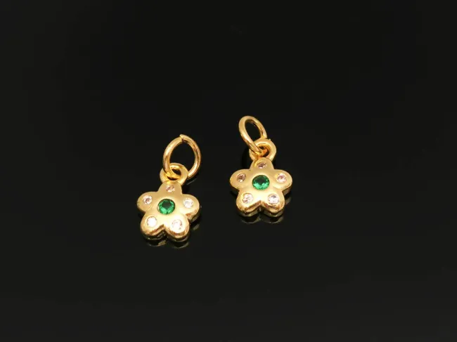 Charm floare din cubic zirconia auriu 9.5x7x2mm verde