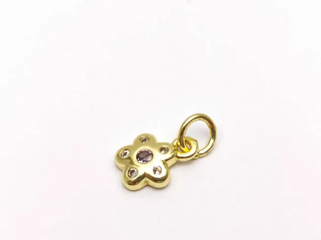 Charm floare din cubic zirconia auriu 9.5x7x2mm lila