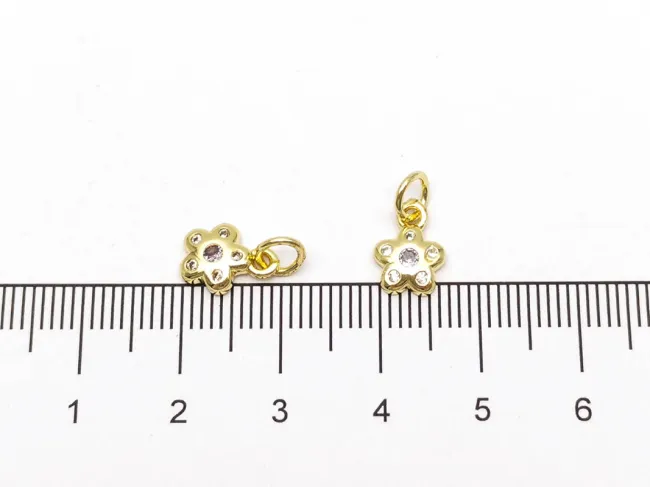 Charm floare din cubic zirconia auriu 9.5x7x2mm lila