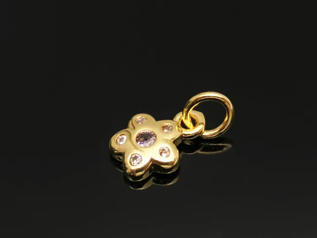 Charm floare din cubic zirconia auriu 9.5x7x2mm lila