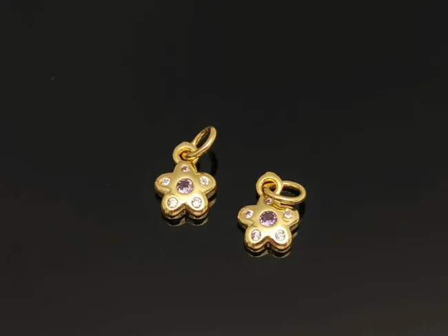 Charm floare din cubic zirconia auriu 9.5x7x2mm roz