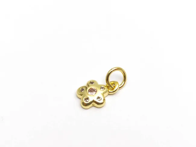 Charm floare din cubic zirconia auriu 9.5x7x2mm roz