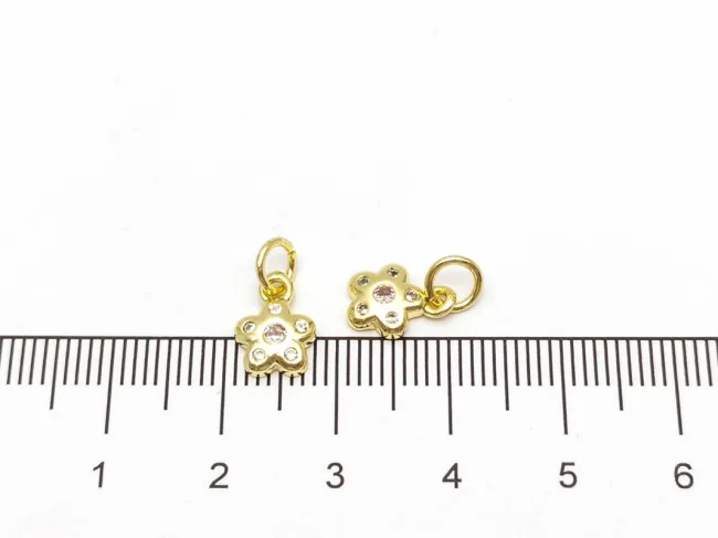Charm floare din cubic zirconia auriu 9.5x7x2mm roz