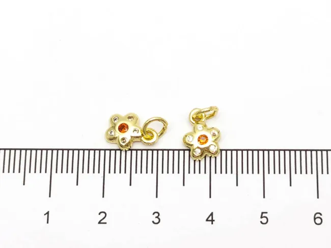 Charm floare din cubic zirconia auriu 9.5x7x2mm portocaliu