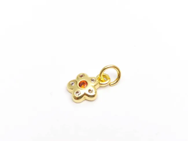 Charm floare din cubic zirconia auriu 9.5x7x2mm portocaliu