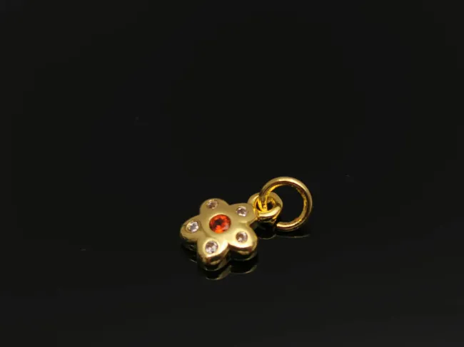 Charm floare din cubic zirconia auriu 9.5x7x2mm portocaliu