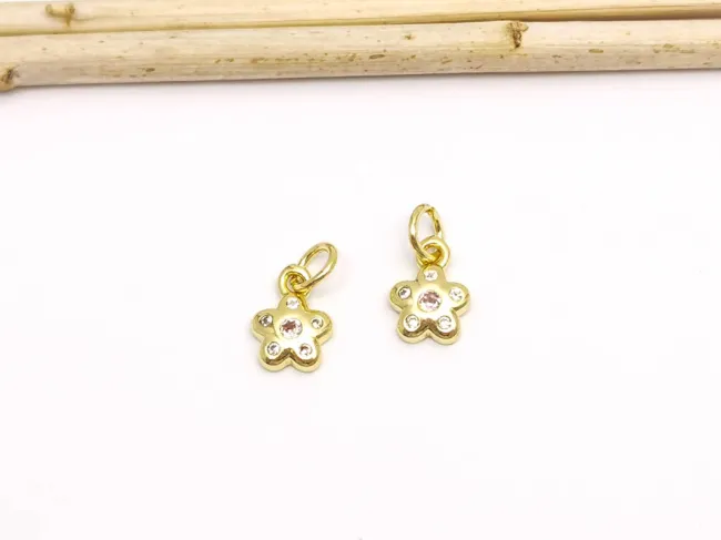 Charm floare din cubic zirconia auriu 9.5x7x2mm roz