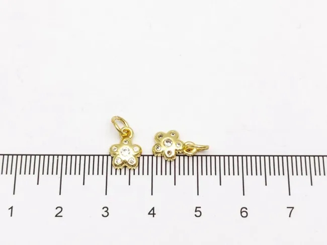 Charm floare din cubic zirconia auriu 9.5x7x2mm transparent