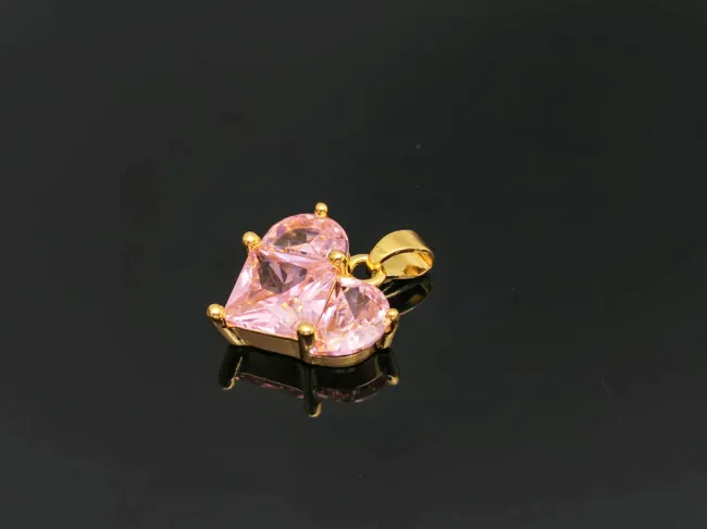 Charm inima din cubic zirconia auriu 15x14mm roz
