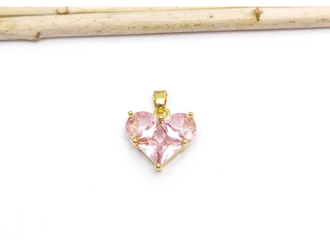 Charm inima din cubic zirconia auriu 15x14mm roz