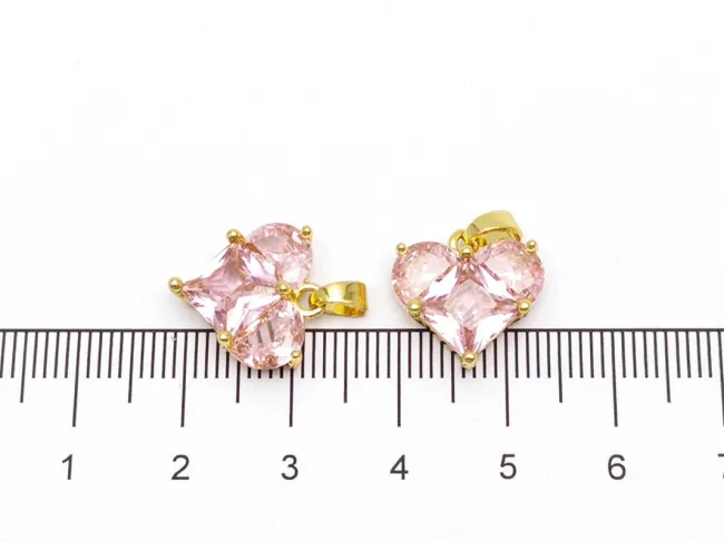 Charm inima din cubic zirconia auriu 15x14mm roz