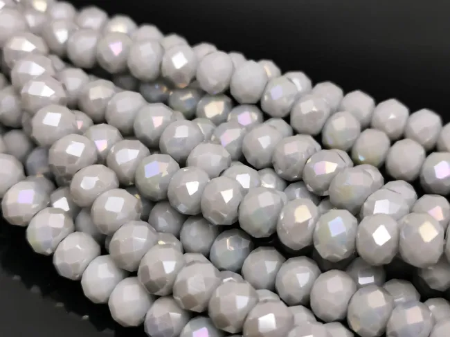 Margele cristal rondel fatetat 6x4mm gri deschis opac AB (sirag)