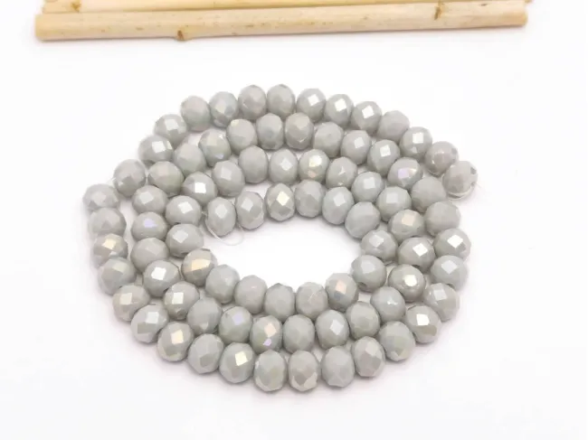 Margele cristal rondel fatetat 6x4mm gri deschis opac AB (sirag)