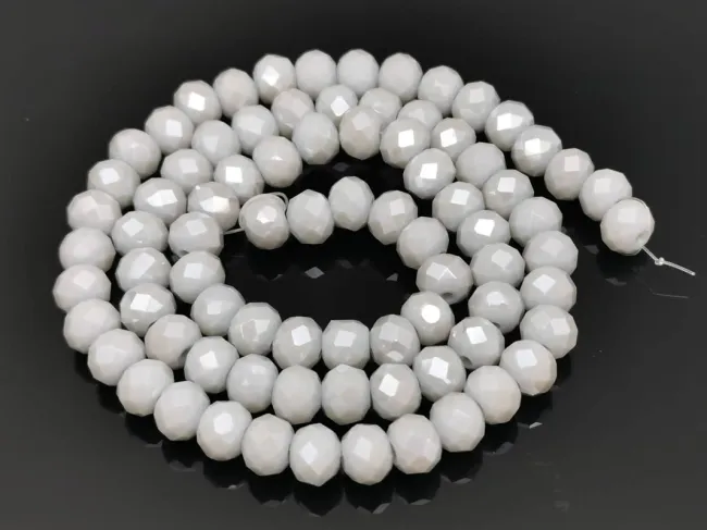 Margele cristal rondel fatetat 6x4mm gri deschis opac lustered (sirag)