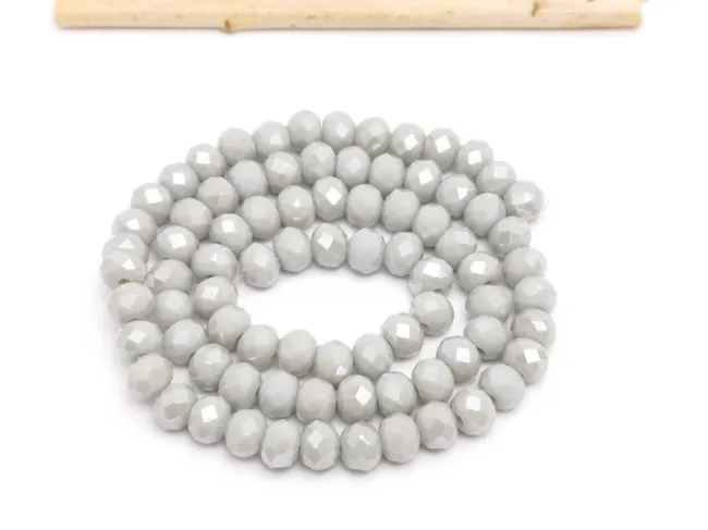 Margele cristal rondel fatetat 6x4mm gri deschis opac lustered (sirag)