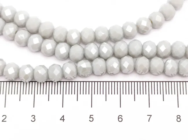 Margele cristal rondel fatetat 6x4mm gri deschis opac lustered (sirag)