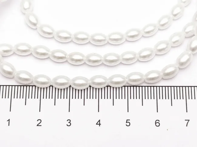 Perle de sticla ovale 6x4mm alb (sirag)