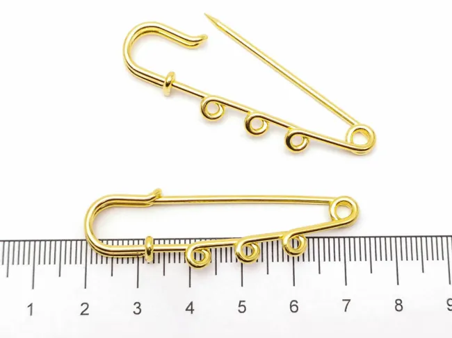 Ac de brosa cu trei bucle 50x14x7mm auriu