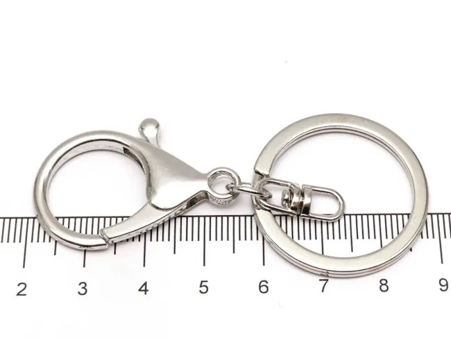 Inel breloc cu inchizatoare lobster 63x30x5mm argintiu inchis