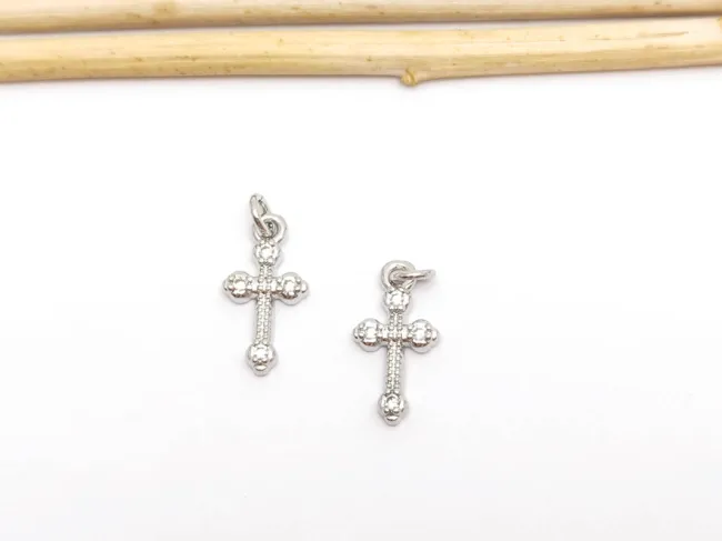 Charm cruce din cubic zirconia argintiu 15x8mm