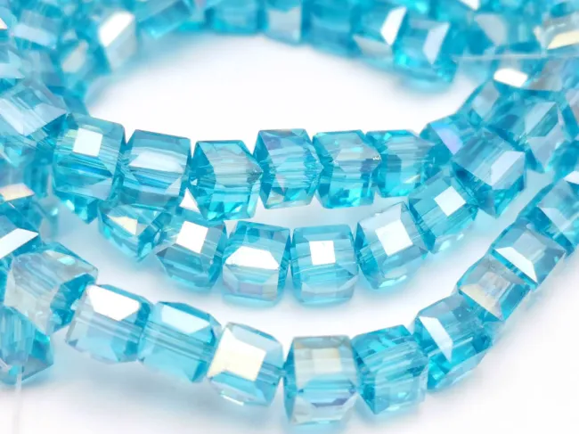 Margele cristal cub fatetat 6mm turcoaz AB (sirag)