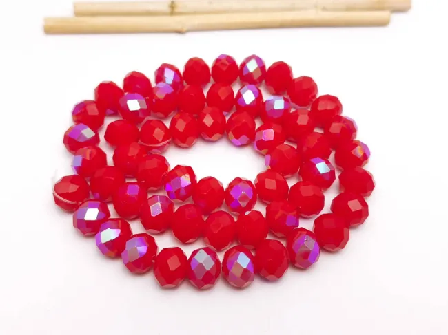 Margele cristal rondel fatetat 8x6mm rosu opac heliotrop (sirag)