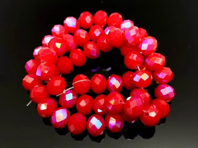 Margele cristal rondel fatetat 8x6mm rosu opac heliotrop (sirag)