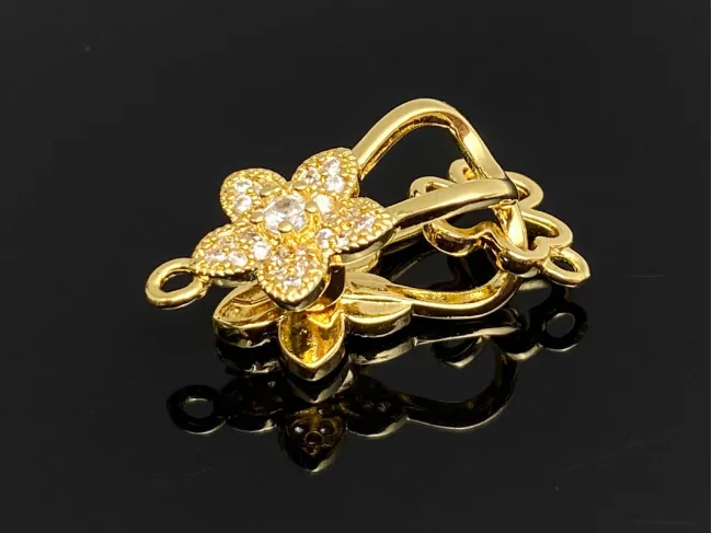Inchizatoare cubic zirconia floare 27x11x8mm auriu