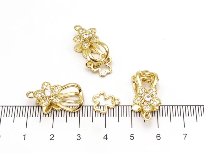 Inchizatoare cubic zirconia floare 27x11x8mm auriu
