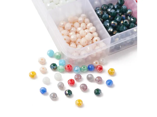 Kit creativ margele cristale rondele 4x3mm 1000 buc + cutie compartimentata