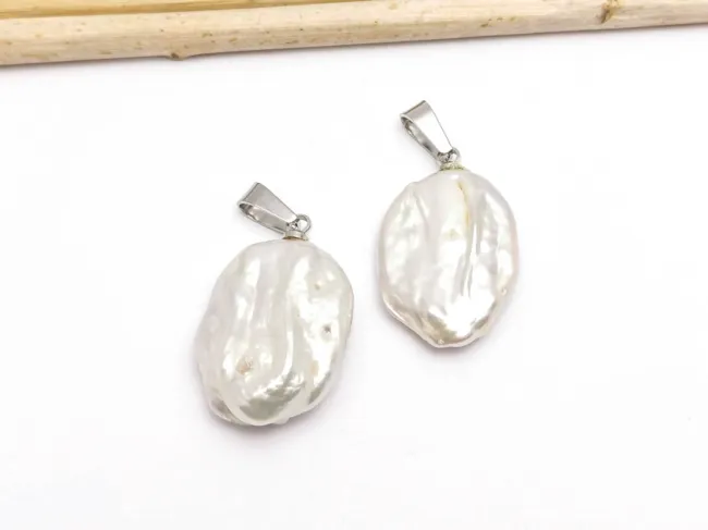 Pandantiv perle de cultura 28~24x15~14x5~4mm argintiu