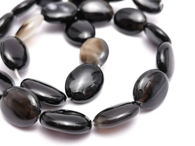 Agate negru oval plat 15x12mm (sirag)