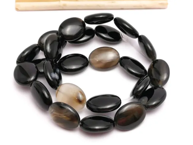Agate negru oval plat 15x12mm (sirag)