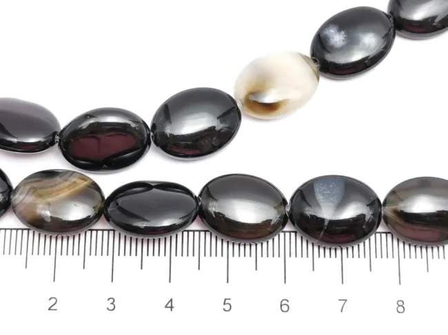 Agate negru oval plat 15x12mm (sirag)