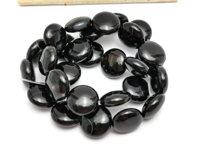 Agate negru rotund plat 14mm (sirag)
