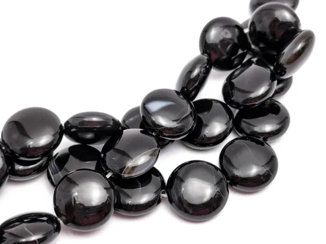 Agate negru rotund plat 14mm (sirag)