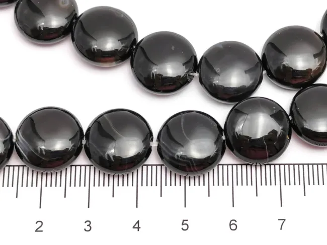 Agate negru rotund plat 14mm (sirag)