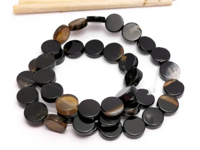 Agate negru rotund plat 10mm (sirag)