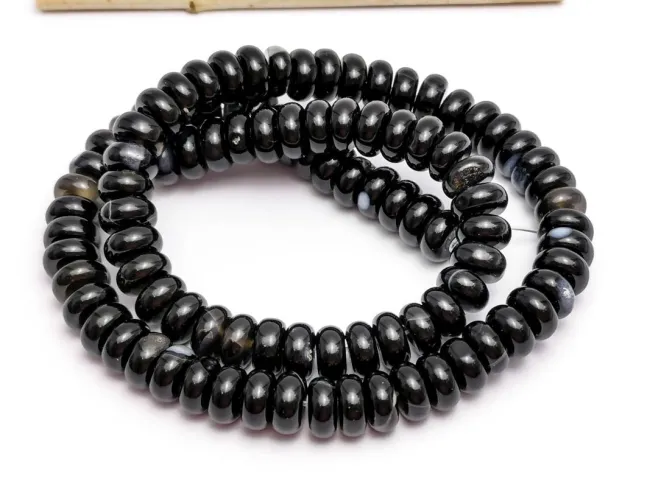 Agate negru rondele 8x4mm (sirag)