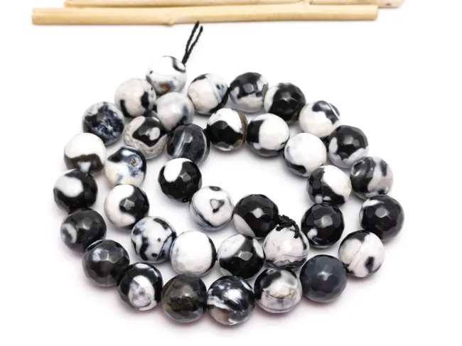 Sirag agate fire crackle fatetat sfere 10mm alb negru